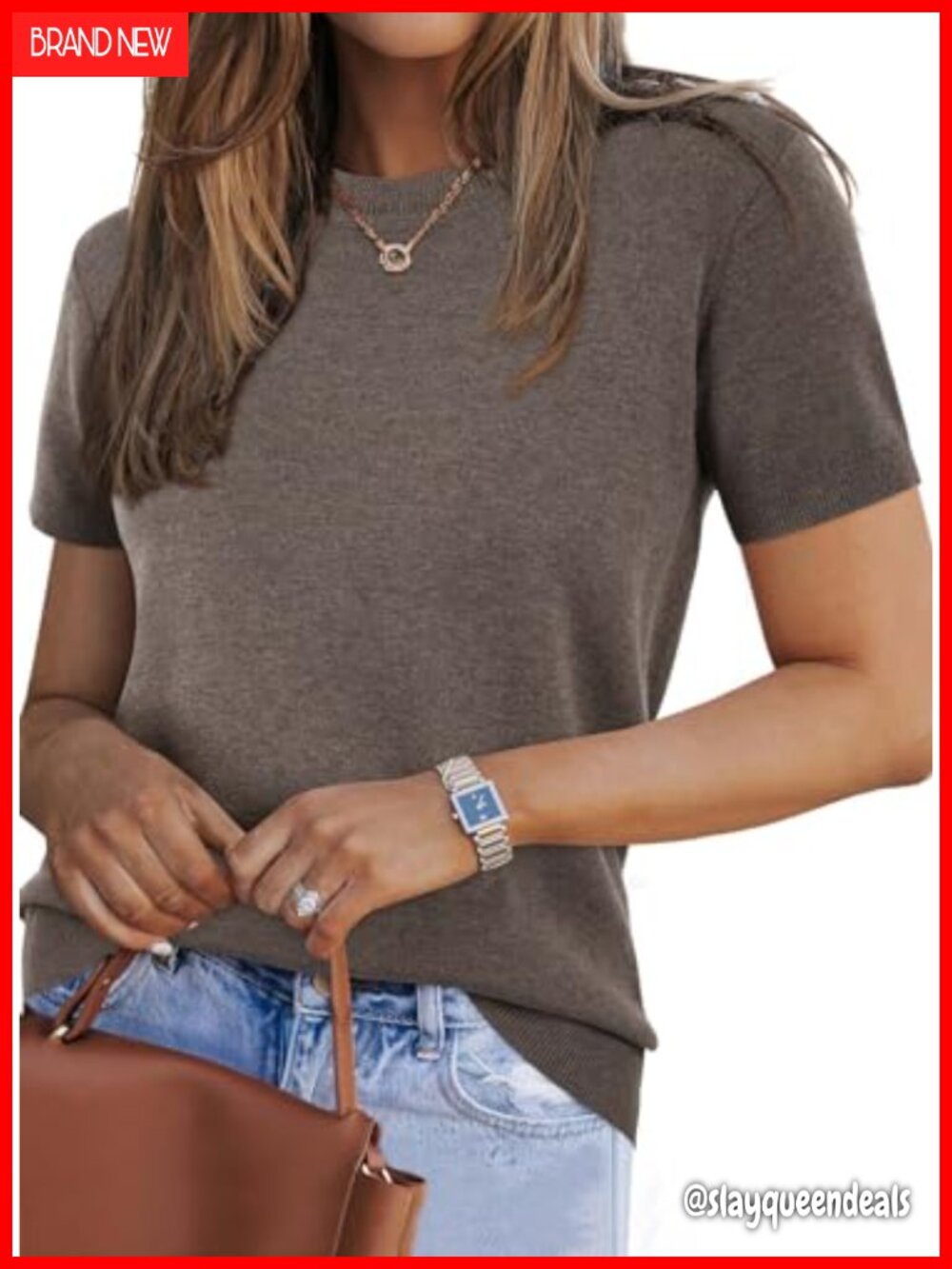 Wool Blend Short Sleeve Pullover Sweater Business Casual Loose Fit Top